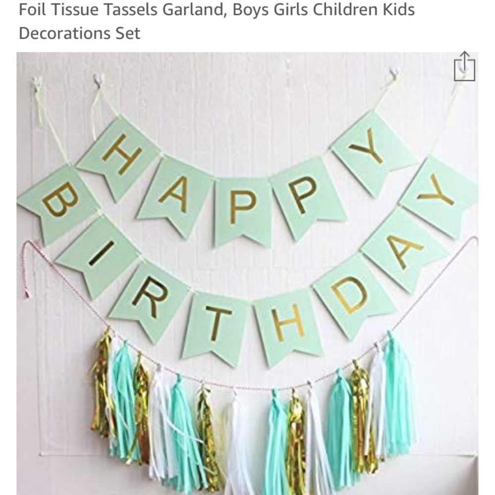 Mint green white & gold Happy Birthday decorations